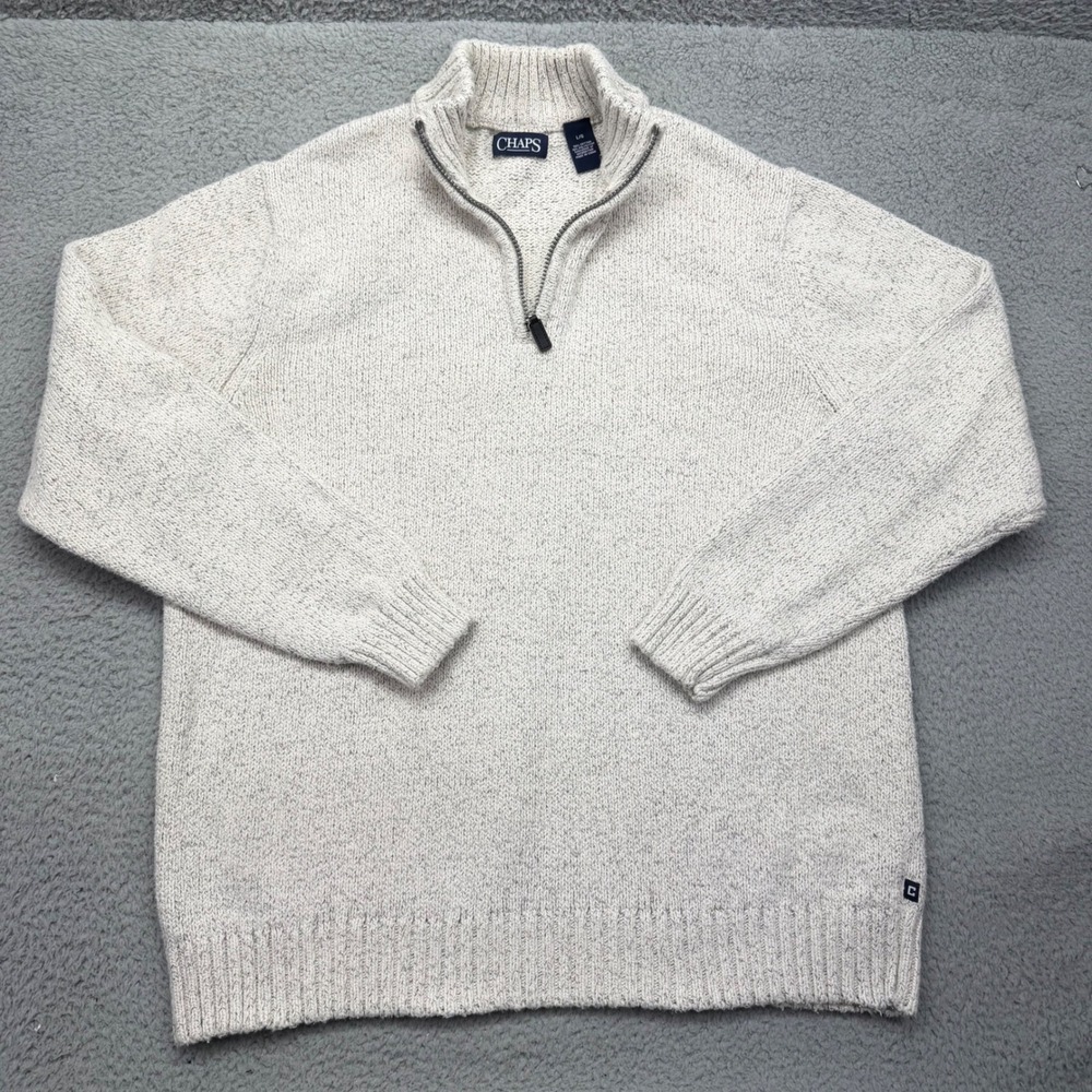 Chaps Mens Large 1/4 Zip Speckled Knit Cotton Sweater 0200014477 CRM TWT